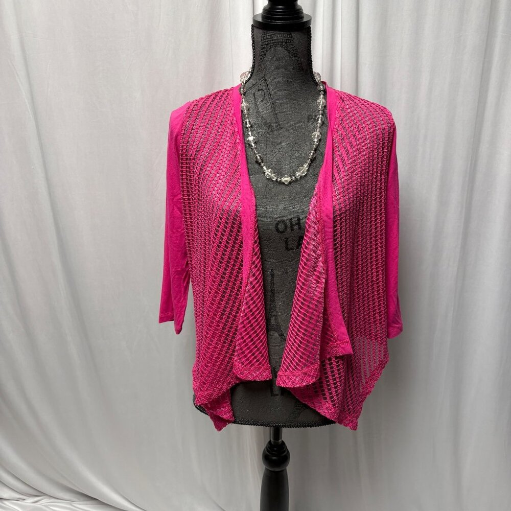 Yest Open Front Cardigan Sheer Design Womens Sz 6 Hot Pink Lightweight Layering